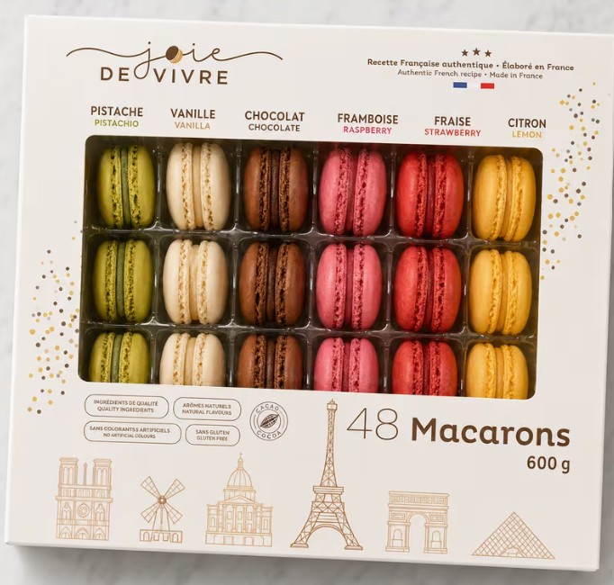 Joie De Vivre Macarons, Pack of 48 (6 tastes x 8pc each)